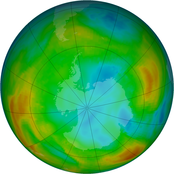 Antarctic ozone map for 07 August 1980